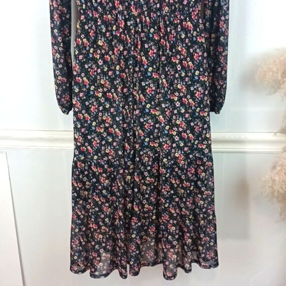 Live to be spoiled ditsy floral long-sleeve sheer mesh scoop neck maxi dress XL - Picture 11 of 14